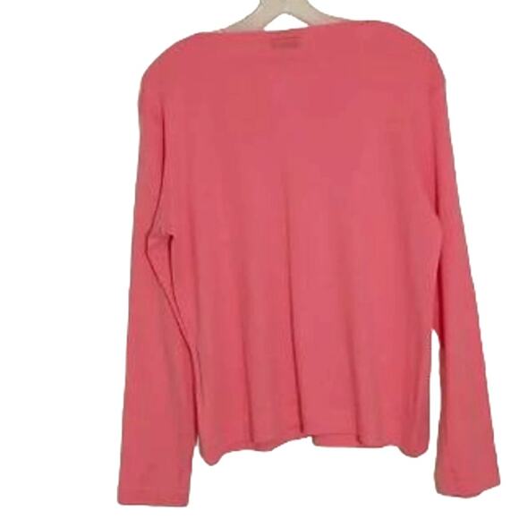 Sunburst Button Up Top Wmn's Sz M Pink Long Sleeve Soft Knit Embellished Cotton - Picture 5 of 9